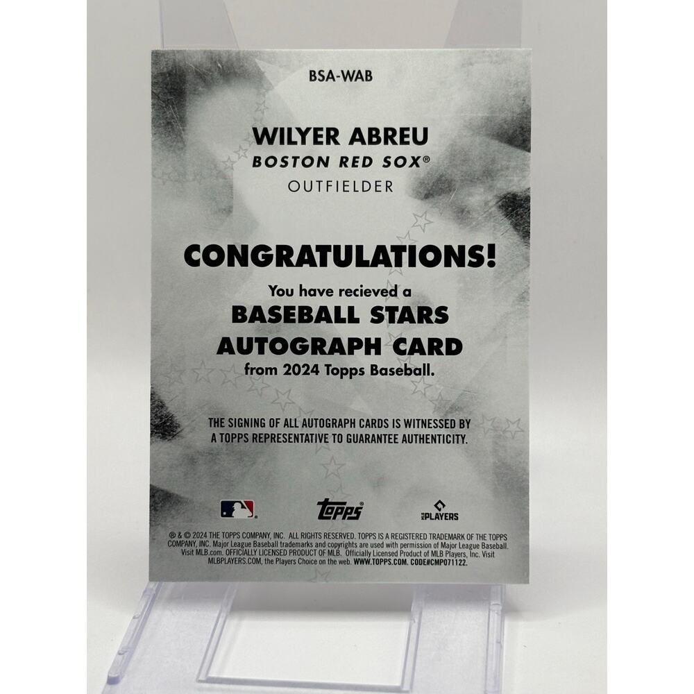 2024 Topps Series 1 Wilyer Abreu Rookie Baseball Stars Auto Boston Red Sox RC - Picture 2 of 2